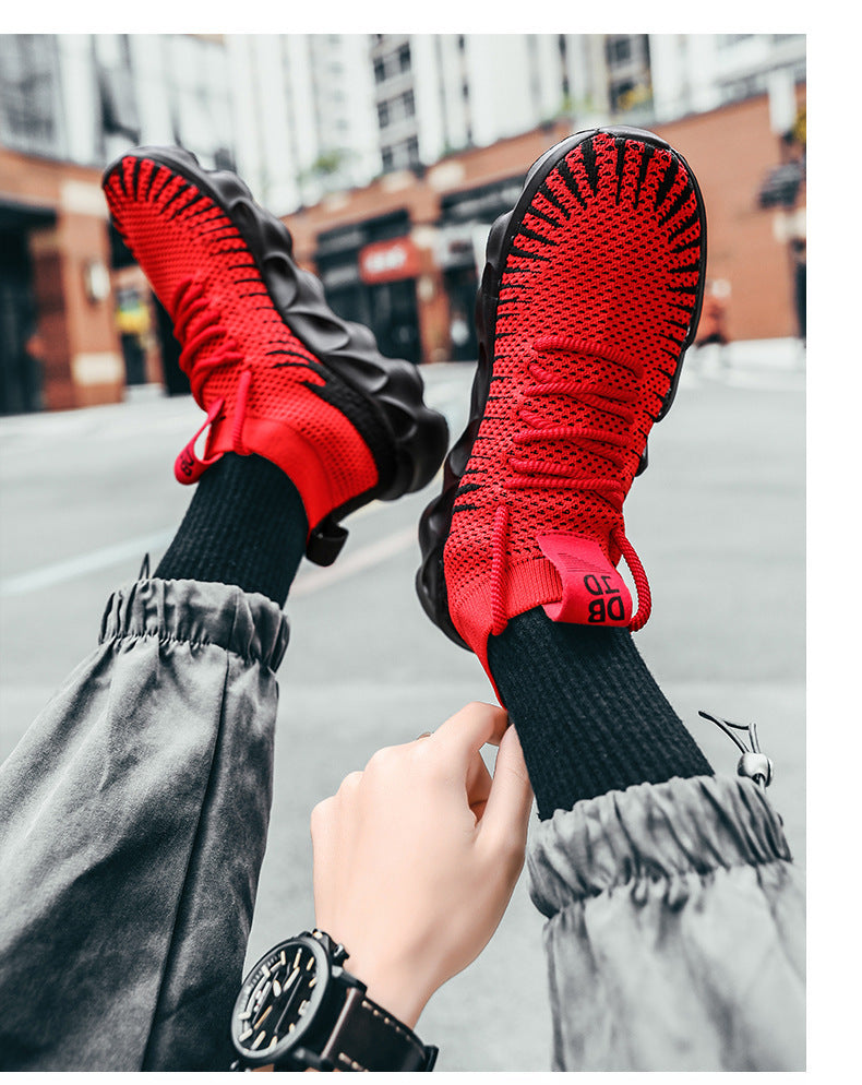 Breathable Fly Woven Mesh Trend Socks White High-top Shoes For Men Product information: Product category: sports casual shoes style: Casual Function: breathable, light pattern: plain Upper Material: Flying Weave Sole Material: Rubber Wearing style: front