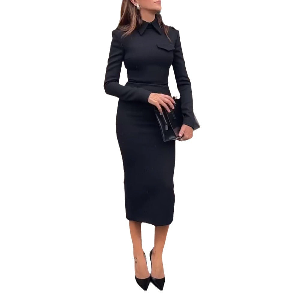 Women's Solid Color Fashion Top Polyester Hip Skirt Evening Party Product information: Pattern: solid color Fabric name: Chemical Fiber blending Color: Black Sleeve type: regular sleeve Main fabric composition: Polyester Fiber (polyester) Size: S,M,L,XL A