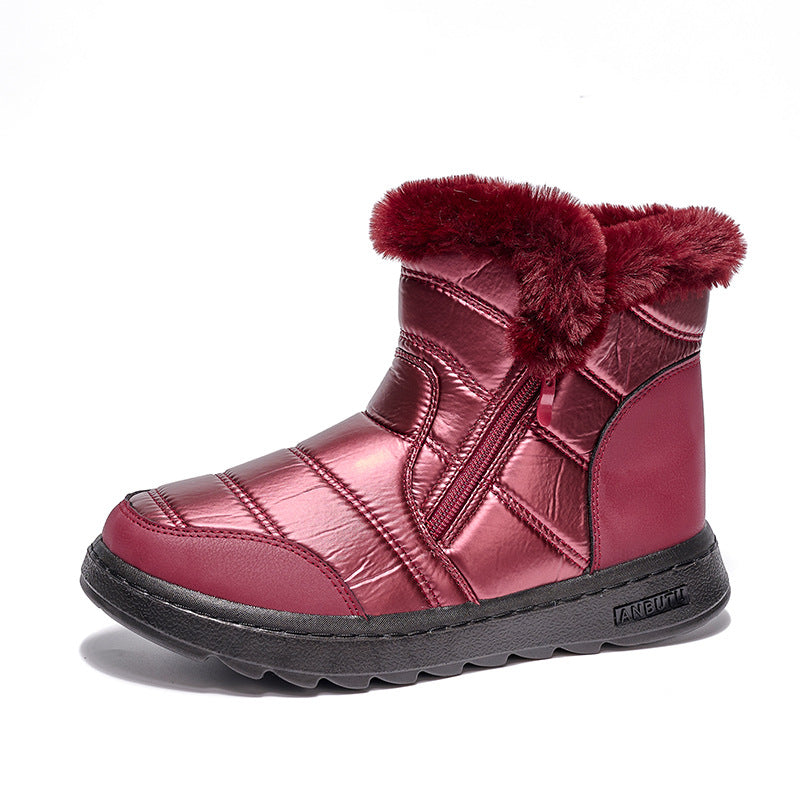 Winter Thick Plush Snow Boots With Side ZIpper High Top Platform Warm Cotton Shoes Women Solid Waterproof Fleece Walking Boot Product information: Toe shape: round toe Popular elements: car suture Upper material: fur Sole material: polyurethane Inner mate