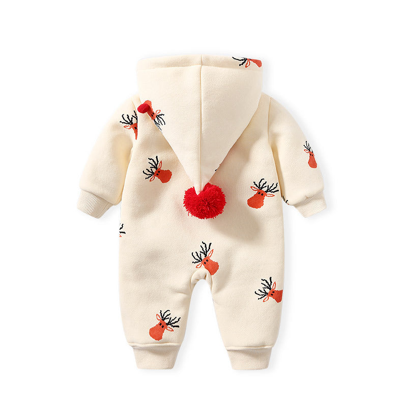 Khaki Padded Warm Baby Clothes Baby Ins Crawling Clothes Product information: Material: Cotton Style: Korean version Colour: Christmas moose Size Information: Size: 59cm,66cm,73cm,80cm,90cm Unit:CM Size Lenght Bust Shoulder Sleeve 59 51 26 20.5 22 66 54 2