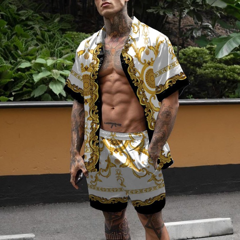 Loose Shirt Casual Men's Shorts Short Sleeve Suit Product information: Material:Polyester Fiber (Polyester) Style:Hong Kong style Features:printing Colour:White Size Information: Size:S/M/L/XL/XXL/3XL Note: 1. Asian sizes are 1 to 2 sizes smaller than Eur