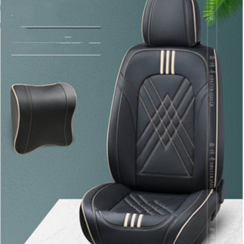 Leather Car Seat Cushion All Wrapped Cartoon Seat Cover Product information: Color: red Filler: memory Fom Style: Hemming Applicable season: Four Seasons Global Style: simple style Packing list: Seat cover * 1pc Pillow * 1pc Product Image: Leather Car Sea