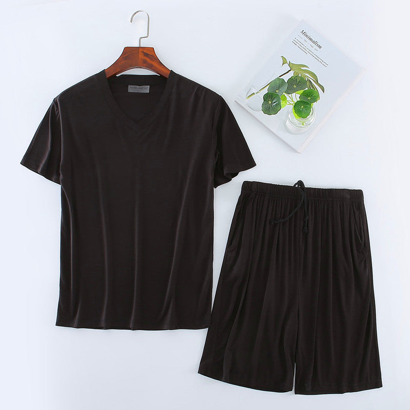 Men's Modal T-shirt Set Short Sleeve Shorts Home Suit Product information: Fabric name: Modal Style: Pullover Function: Leisure, breathable, sleeping, bathing, elastic, at home, cool, comfortable Size: L, XL, XXL, XXXL, XXXXL, XXXXL, 5XL, 6XL, 7XL, 8XL Si