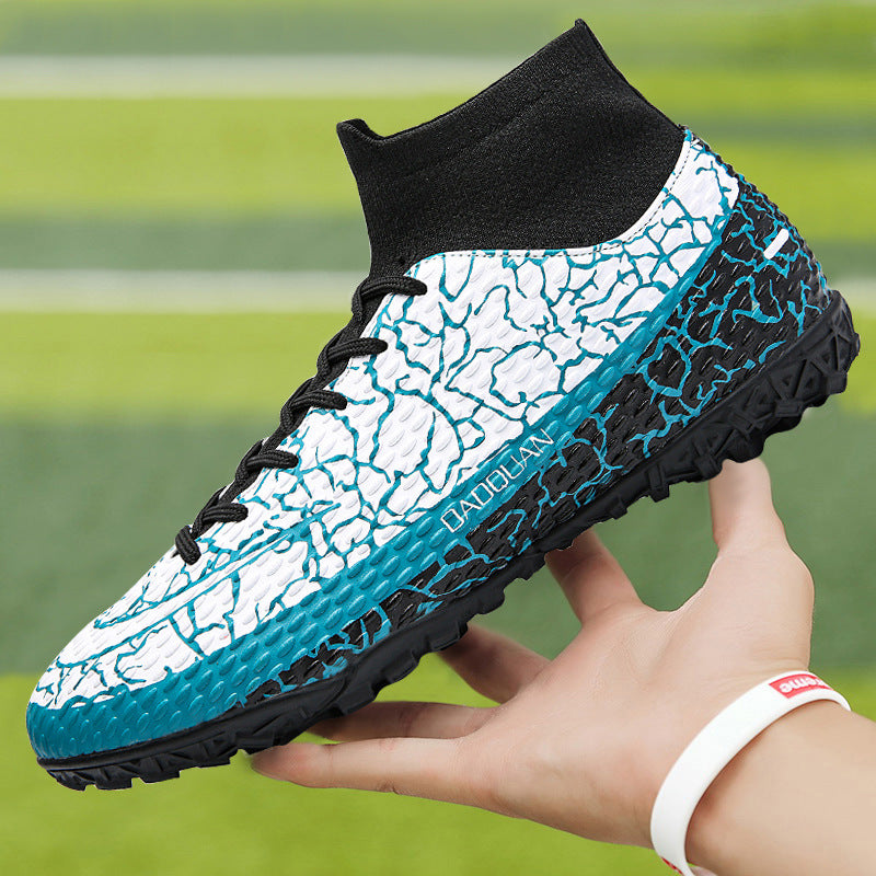 Soccer Men's High Top Youth Student Training Shoes Product Details: How to wear: Front tie Thickness: ordinary thick Processing method: printing Inner material: cotton Applicable gender: unisex / both men and women Outsole material: natural rubber Color: