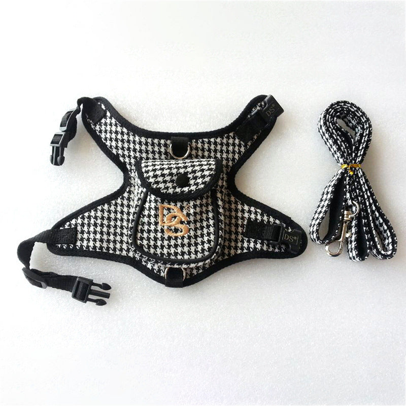 Pet Vest Houndstooth Pet Suit Product information: Material: Cotton Product category: vest Style: Korean Size Information: Size: S, M, X, XL Size(cm) neck circumference abdominal circumference S 23-25 31-36 M 26-28 33-41 L 30-34 38-48 XL 32-39 44-56 Packi
