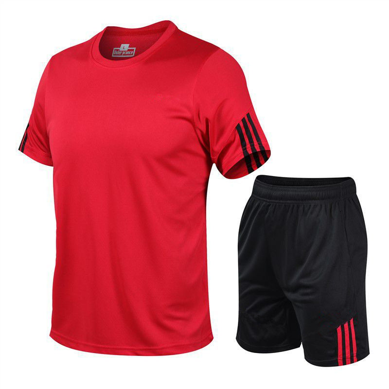 Men Sports Suit Track Suit Running Suit Gym Two Piece Quick Drying Clothes Product information: Pants length: shorts Top style: T-shirt Top sleeve length: short sleeve Fabric name: chemical fiber blended Main fabric composition: polyester fiber (polyester