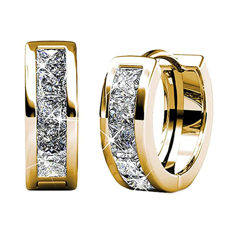 Temperament Wild Fashion Men And Women Square Simple Earrings Product information: Treatment Process: zircon Color: E2246 white gold color, E2247 gold Applicable people: women Material: Copper Shape: Geometric Popular elements: gang drill Style: Advanced