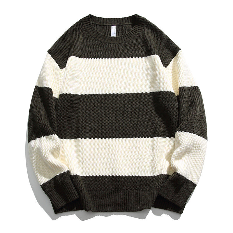 Autumn And Winter Striped Contrast Color Round Neck Sweater Men And Women Loose Leisure All-matching Couple Product information: Color: black, red, blue, green Suitable for people: Teenagers Size: M,L,XL,2XL Version: Loose Style: pullover Thickness: ordin