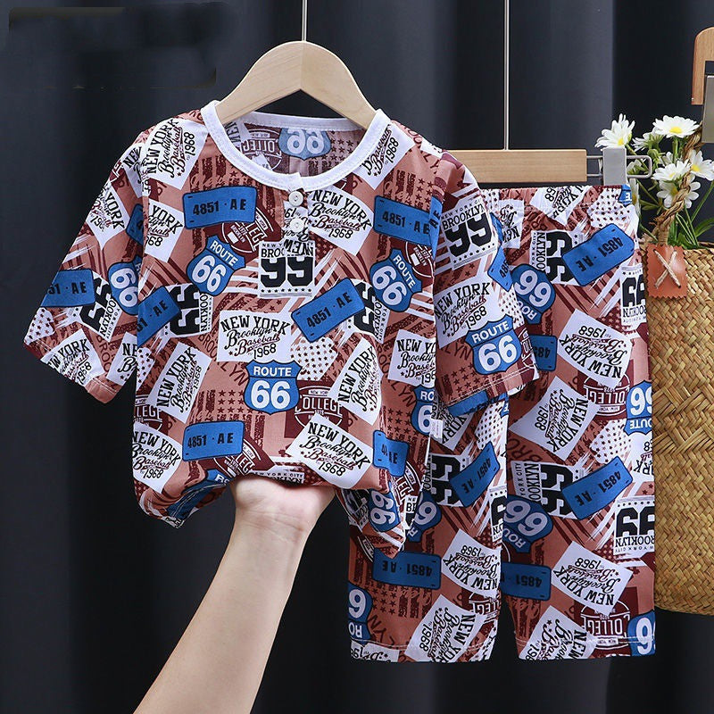 Summer Clothes Cotton Silk Air-conditioning Clothes Baby Clothes Product information: Material:Polyvinyl Alcohol Fiber Style:Cartoons Features:pajamas Colour:Color Size Information: Size:90 100 110 120 130 140 150 160 (CM) Note: 1. Asian sizes are 1 to 2