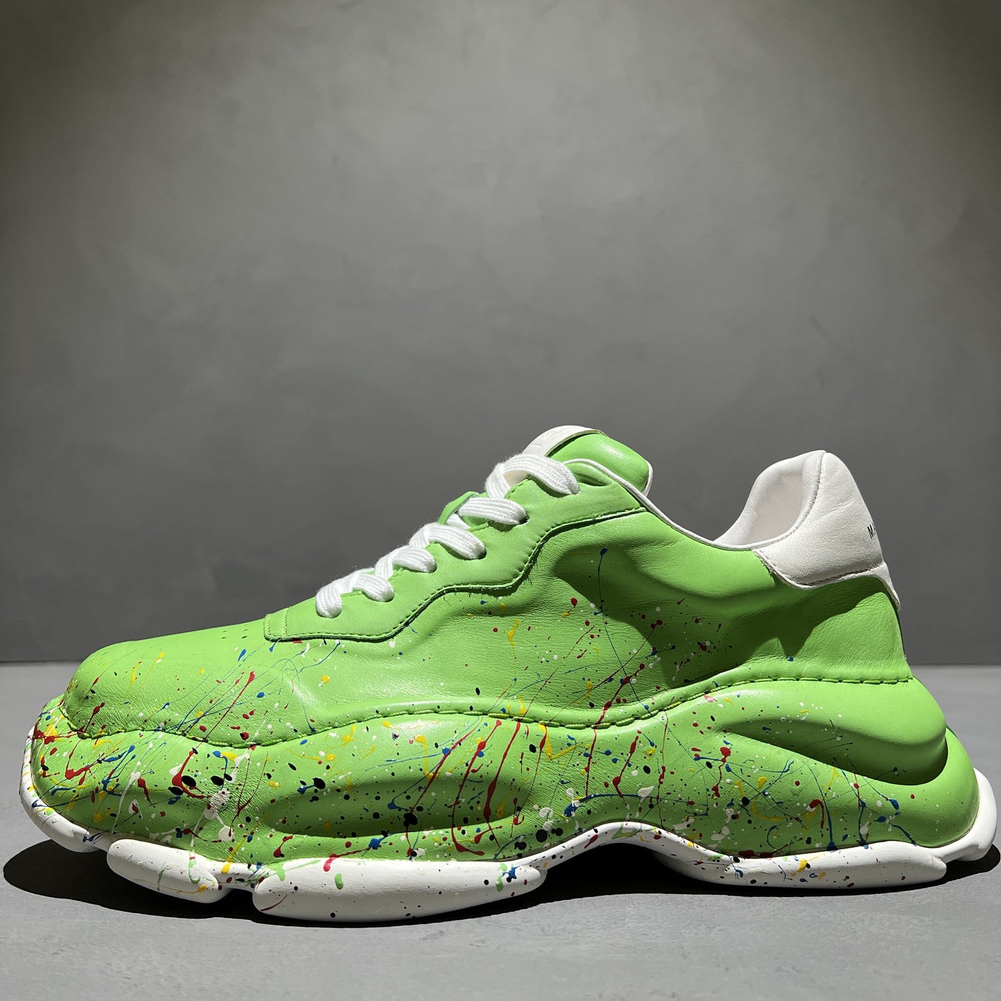 Men's Fashionable Leather Bag Sole Casual Shoes Product information: Function: breathable Closure method: tether Pattern: color blocking Color classification: white color, green color Upper material: cow leather Dimension information: Size: 38 39 40 41 42