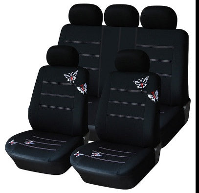 Butterfly Embroidered Fabric Car Seat Cover Product information: Material: fabric butterfly embroidery Color: black butterfly 2-piece set single seat, black butterfly 4-piece set double seat, black butterfly 9-piece set five seat Style: all seasons Thickn