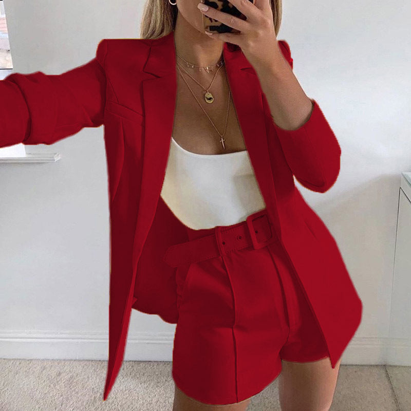 Small Suit Wholesale Belt Casual Fashion Suit Product information: Fabric name: polyester Style: Europe and America Collar type: suit collar Clothes placket: no button Sleeve Length: Long Sleeve Sleeve type: conventional sleeve Color: orange, light grey,