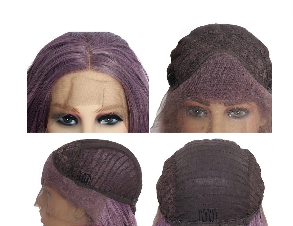 Purple curly hair Wig style: stylish long curly hair with big waves Wig model: LS1810 Wig characteristics: long purple front lace Wig hairline: matte high temperature wire Wig net cap: front lace elastic net Wig weight: 380g Wig length: 28 inches Hair cha