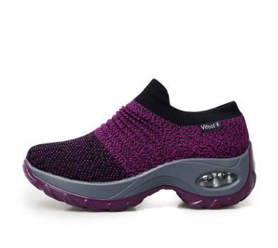 Vifeet Dancing Soft Bottom Flying Woven Rocking Shoes Product information: Wearing style: front strap Inner material: mesh Upper height: low to help Sole material: MD Upper material: flying woven Color: black, grey, purple Size Information: Size: 35,36,37