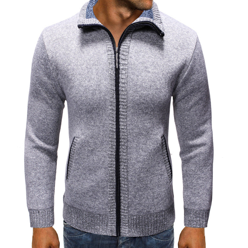 Solid color stand collar sweater Style: cardigan Edition type: Slim type Collar type: stand-up collar Sleeve length: long sleeve Thickness of wool: ordinary wool Thickness: General Length of clothes: ordinary models (50cm<length of clothes≤65cm) Style det