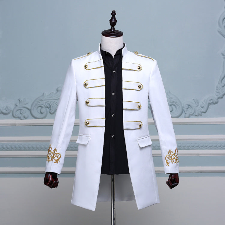 PYJTRL Men Double-breasted England Style Long Slim Fit Product Information: Product category: ethnic clothing Taobao category: Fashion City (24-35 years old) Suitable season: four seasons Fabric name: chemical fiber blended fabric Main fabric composition: