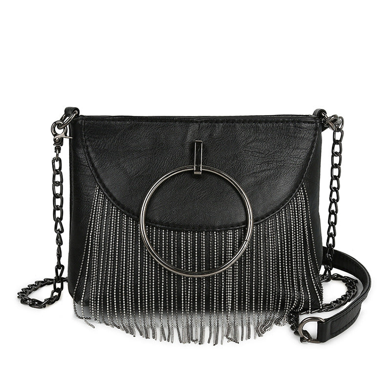 Handbag Women's Rivet Tassel Shoulder Crossbody Chain Bag Product information: Lining texture: Cotton Color: Style 1, Style 2 Material: PU Number of shoulder straps: Single Fabric texture: PU Hardness: medium and soft Shoulder strap style: chain Size: wid