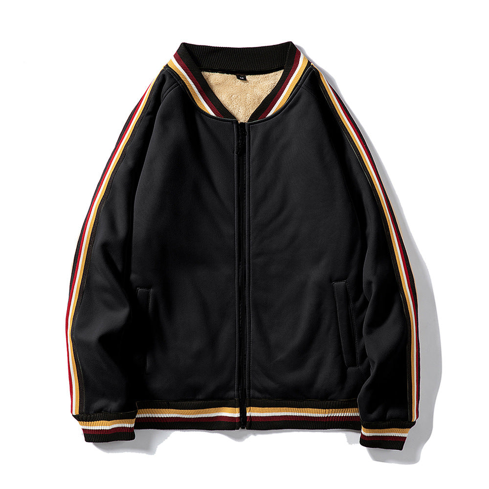 Men's Autumn and Winter Plus Velvet Loose Zipper Cardigan Stand Collar Jacket Details: With or without liner: Without liner Neckline shape: round neck Sleeve length: long sleeve Placket: zipper Error range: 2-3cm Product material: Main fabric composition: