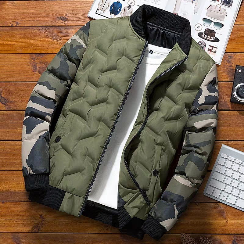 Men's thermal cotton men Style: cardigan Version: fit Placket: zipper Process: Seamless cotton filling Style details: color matching Clothing pocket style: Mingji line digging bag Clothing hem design: straight hem Color: gray, green, black Size: M, L, XL,
