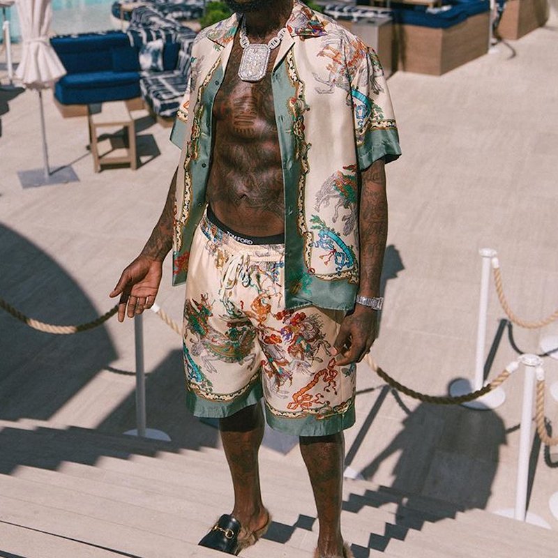 Loose Shirt Casual Men's Shorts Short Sleeve Suit Product information: Material:Polyester Fiber (Polyester) Style:Hong Kong style Features:printing Colour:apricot Size Information: Size:S/M/L/XL/XXL/3XL Note: 1. Asian sizes are 1 to 2 sizes smaller than E