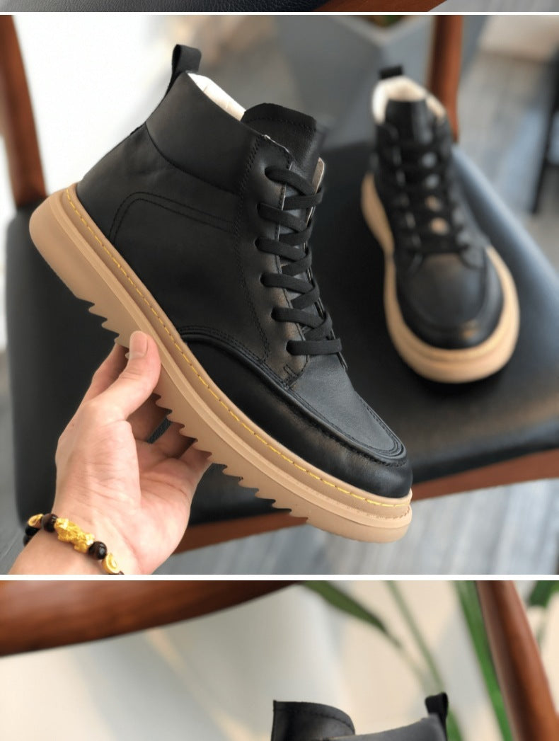 Men's British-style High-top Leather Winter Boots Product information: Applicable Gender: Male Color: white, black Shoe Upper material: genuine leather Popular elements: sewing thread Style: Casual Size: 38, 39, 40, 41, 43, 42, 44 Packing list: Boots*1pai