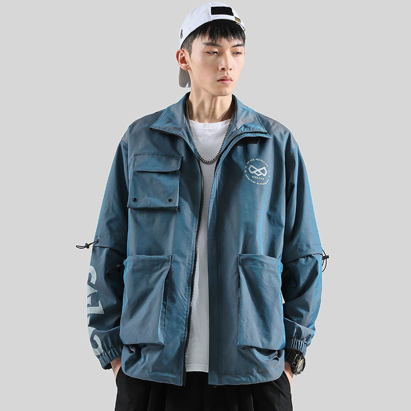 Gradient workwear jacket jacket men Style: Japanese Collar type: stand-up collar Version: Loose Whether hooded: not hooded Thickness: thicker Suitable for the crowd: large size Fabric name: Lycra Main fabric composition: polyvinyl alcohol fiber (vinylon)