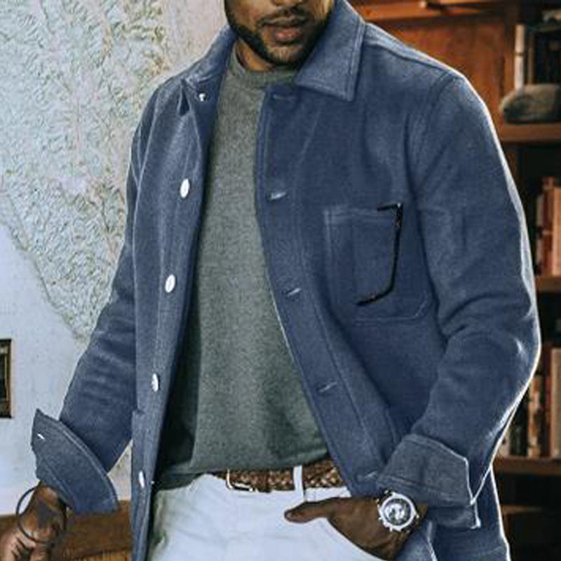 Casual solid color lapel trend jacket jacket men Collar type: Lapel Edition type: Loose Placket: single breasted Whether hooded: not hooded Thickness: General pattern: plain Fabric name: Woolen material Main fabric composition: polyester fiber (polyester)