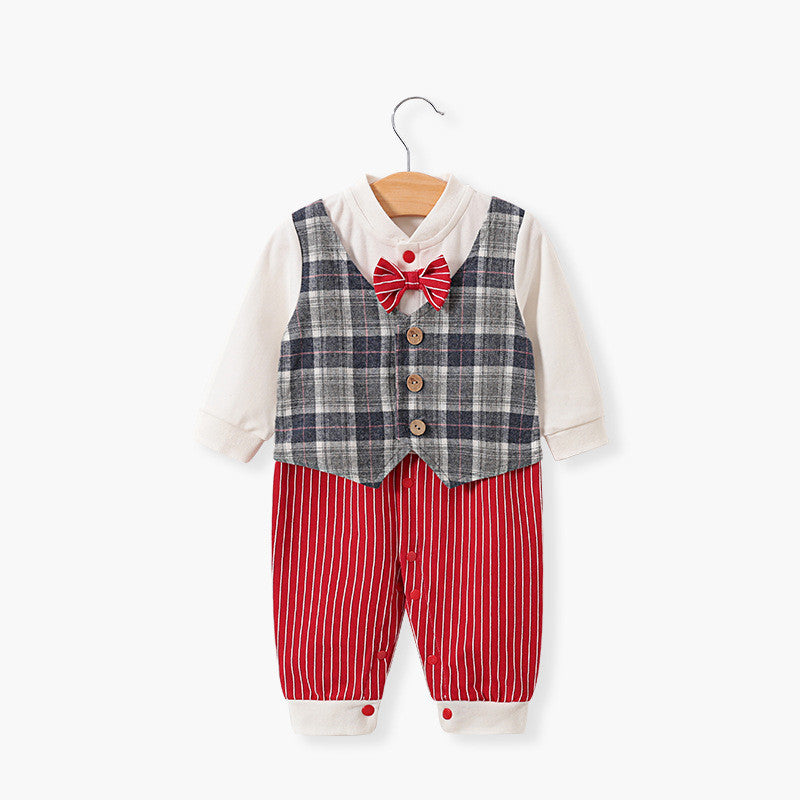 Baby clothing jumpsuit Sleeve length: long sleeve Hooded or not: not hooded Thickness: General Fabric name: Cotton Main fabric composition: cotton Main fabric ingredient content: 99 (%) Closed style: double breasted Style: England Style: Long climb 1. Asi