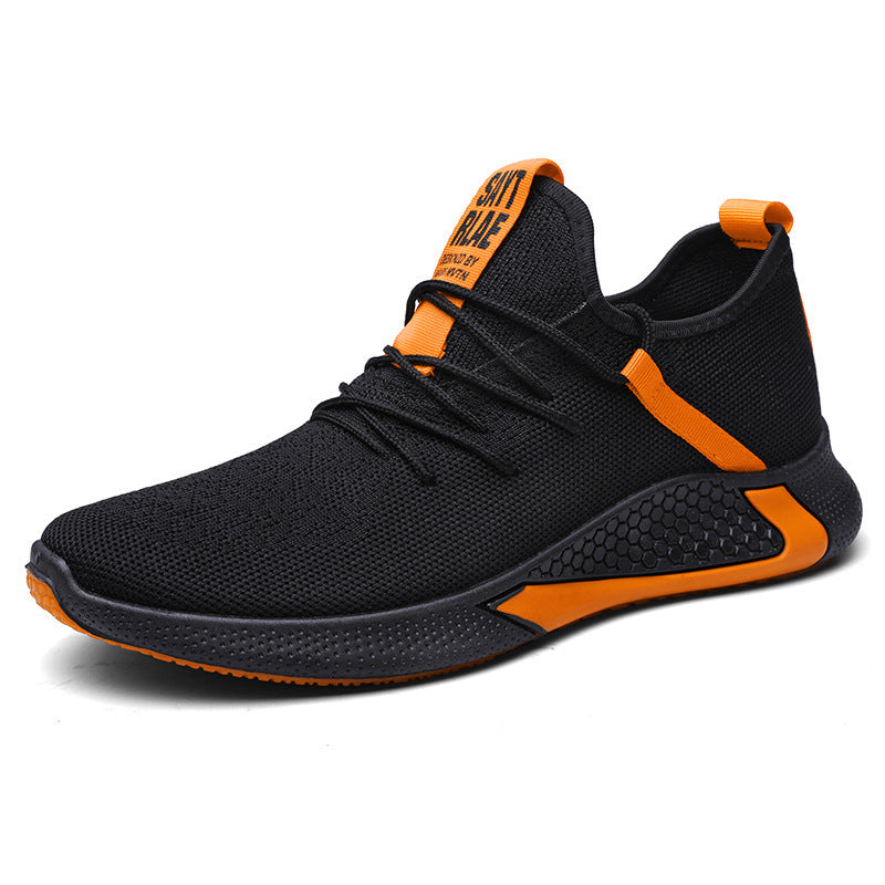 Fly-woven breathable low-top running shoes Upper material: fabric Sole material: PVC Upper height: low Sole technology: injection shoes Cortical features: cattle bilayer How to wear: sleeve / overshoes Popular elements: car suture Function: breathable Pat