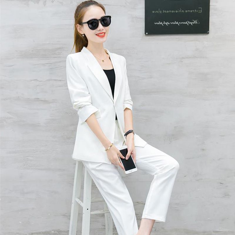 Suit set female two-piece suit Main fabric composition: polyester fiber (polyester) 1. Asian sizes are 1 to 2 sizes smaller than European and American people. Choose the larger size if your size between two sizes. Please allow 2-3cm differences due to man