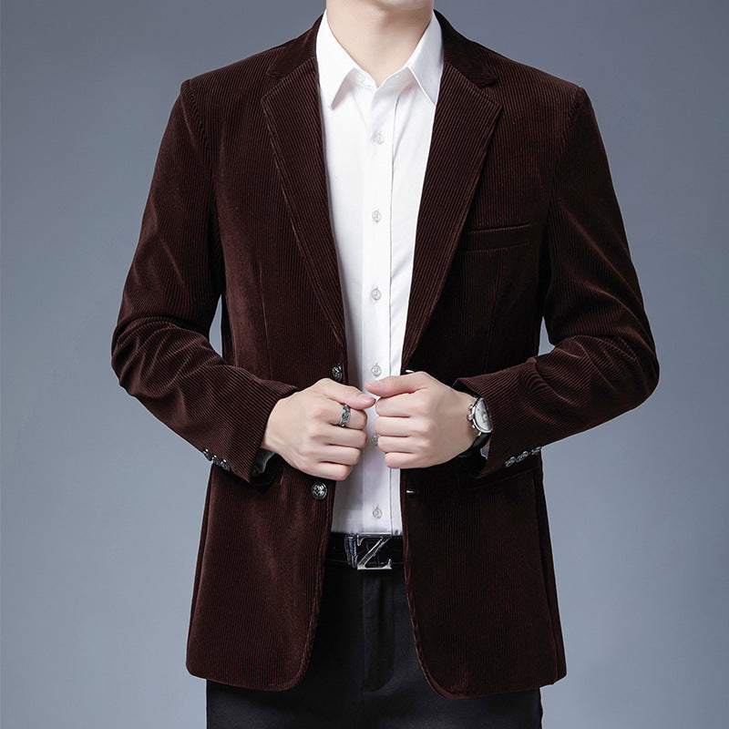 New Suits For Spring, Corduroy Business Suits Product information: Purchasing category: Fashion City (24-35 years old) Version: Straight type Collar type: suit collar Placket: single row two buttons Style: basic mass pattern: plain Error range: 1-3CM Suit