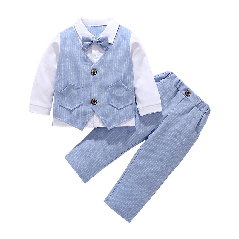 Baby suit two-piece suit Applicable gender: male Style: British Suit type: pants suit Number of sets: two sets Suitable season: spring size Length bust Sleeve Length Pants length Hips Waist circumference 80 33 53.2 24.8 43 58 38 90 35 55.6 26.8 46 60.4 40