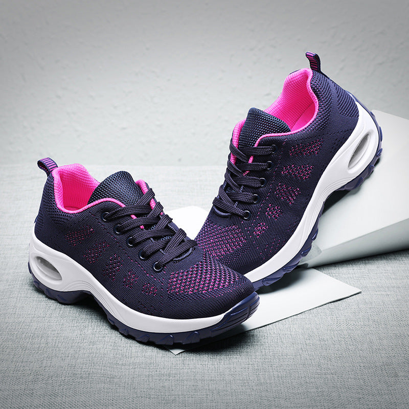 Fashion Simple Flying Woven Sneakers Air Cushion Shoes Product information: Upper material: mesh fabric Popular elements: hollow, stitching Toe shape: round head Heel height: middle heel (3-5CM) Color: white, black, dark blue Size: 35, 36, 37, 38, 39, 40,