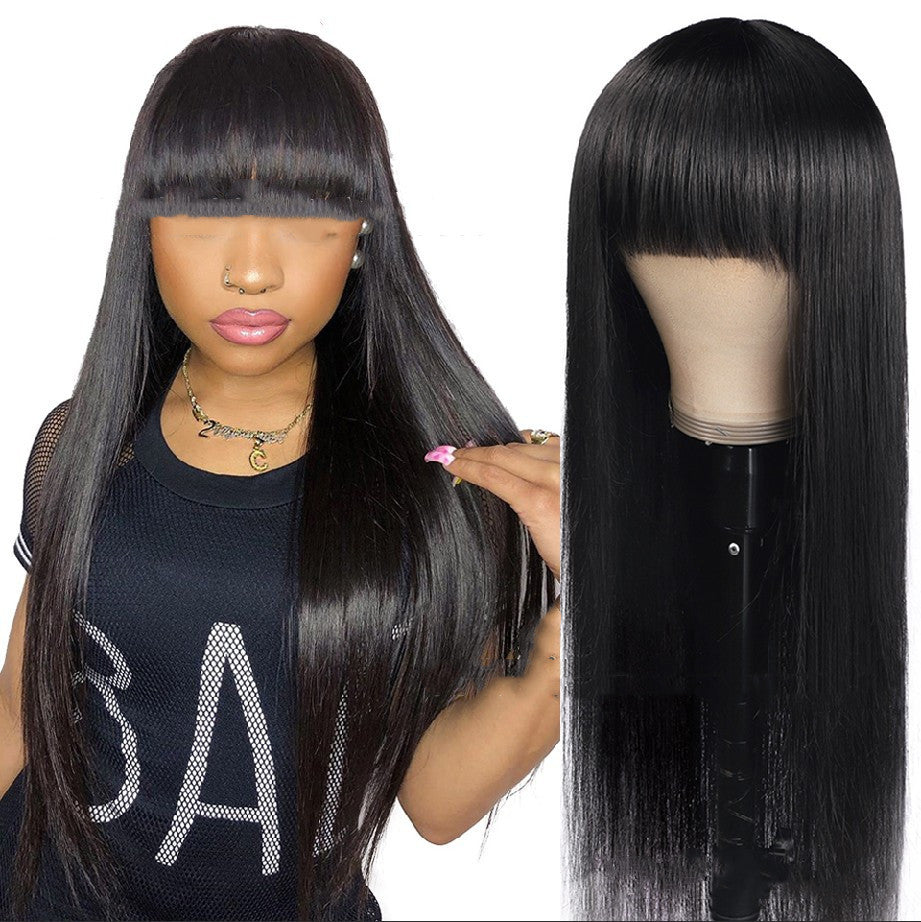 Qi Liuhai Black Long Straight Hair High Temperature Wire Full Wig Product material: Hair material: High temperature wire Details: Applicable people: Ladies Treatment process: Mechanism Can be dyed and ironed: Not dyed Applicable skin color: Any skin color