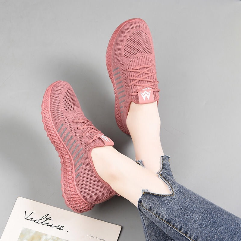 Ladies Flying Woven Casual Shoes Single Shoes Soft Sole Wear-Resistant Product material: Sole material: Plastic Upper material: Fabric Details: Product category: Sports casual shoes Style: Leisure Popular elements: Hollow, stitching, cross straps Toe shap