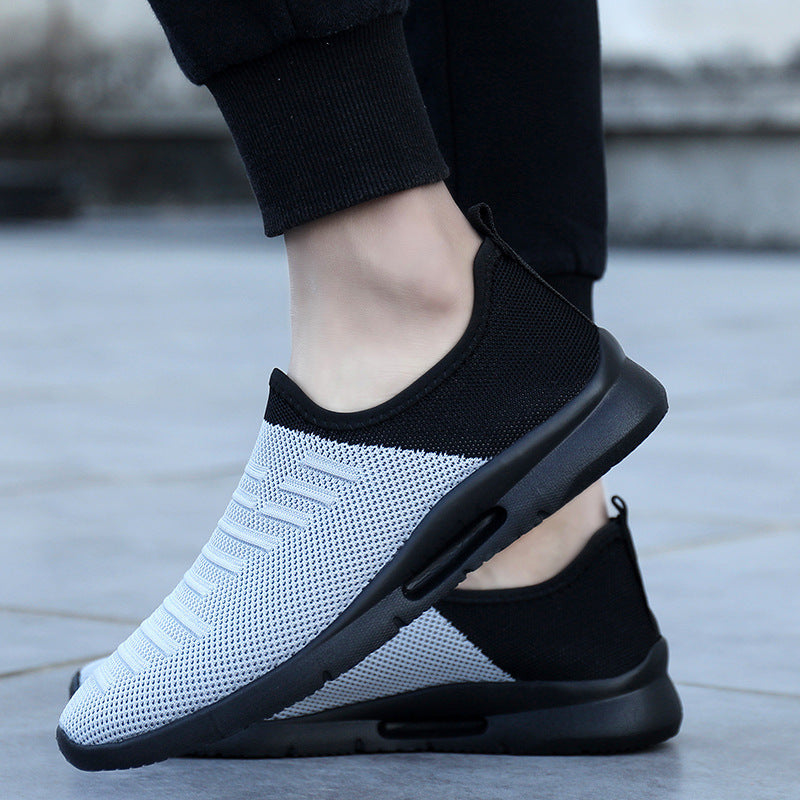 Super Light Flat-Bottom Breathable Fly Woven Sports Casual Men's Shoes Product information: Product category: Sports casual shoes Style: Korean Function: Lightweight Upper material: mesh Sole Material: Rubber Applicable sports: general Sole craft: viscose