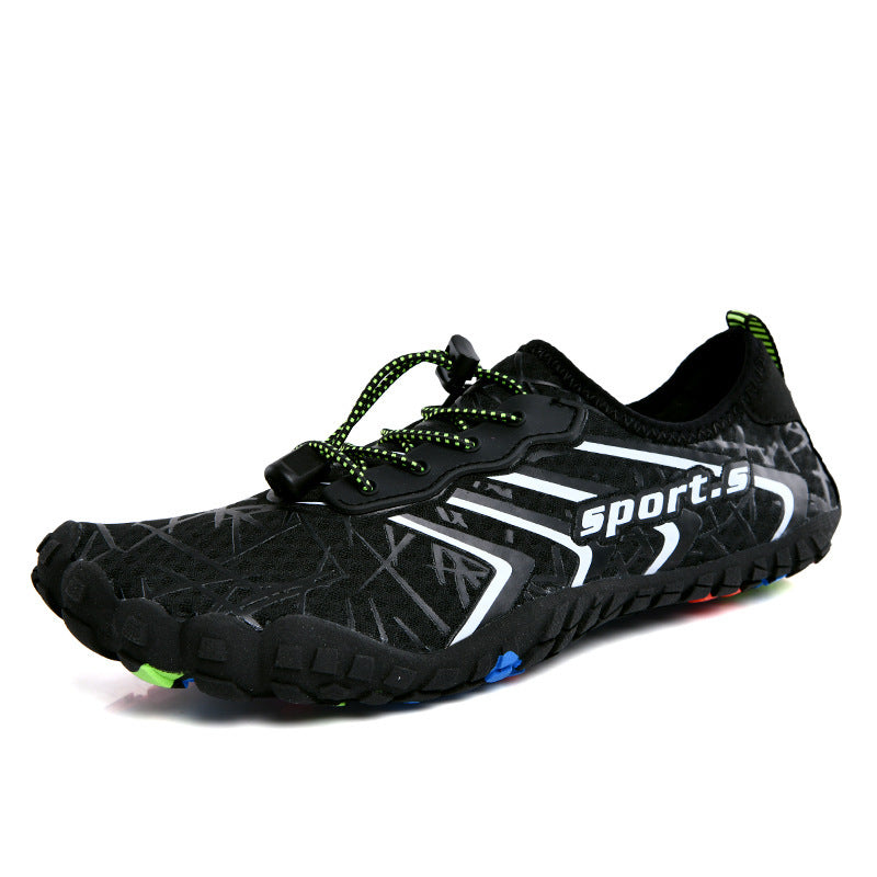 Upstream Shoes, Diving Five-Finger Shoes, Snorkeling Soft Shoes, Non-Slip Wading Shoes Product information: Wearing style: Sleeve/overshoes Function: Non-slip Thickness: single Style: Casual Inside material: Mesh Applicable sports: Upstream shoes Outsole