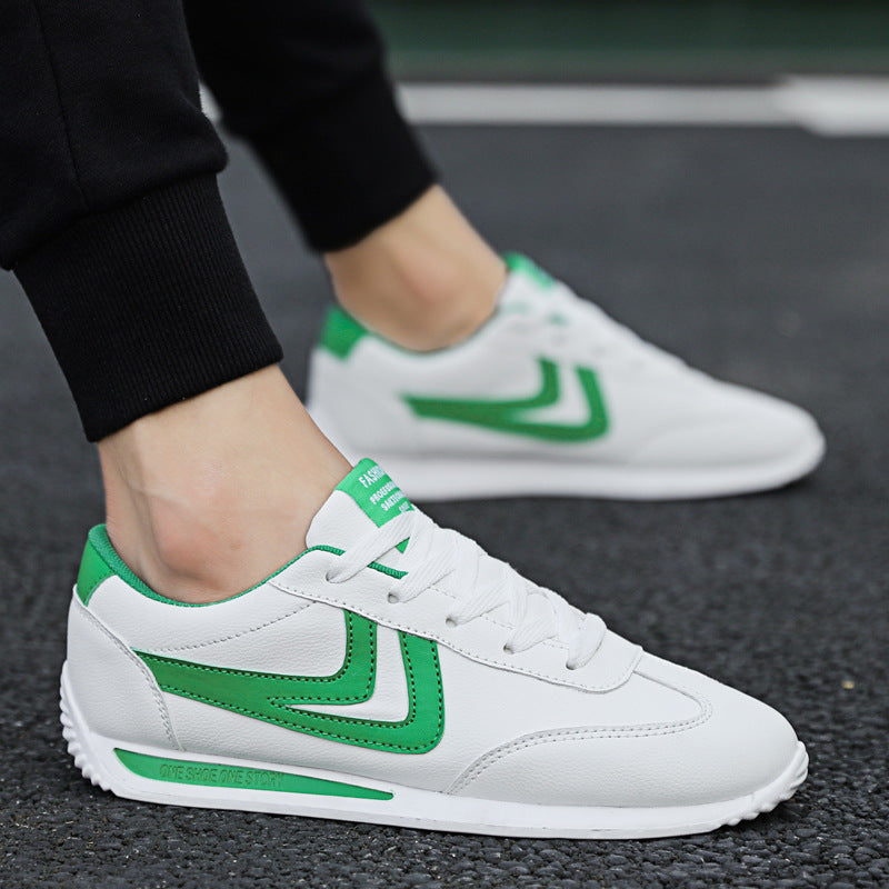 Men's Korean Style Trendy Shoes Breathable All-Match White Shoes Product information: Suitable season: summer, spring, autumn Applicable gender: male Pattern: Color matching Upper Material: Artificial PU Sole material: rubber heel shape: flat heel Upper h