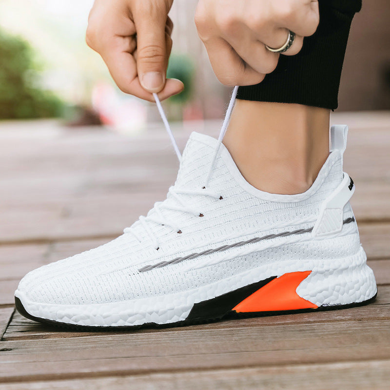 Casual Shoes Trend Student Running Shoes Product Information: Function: breathable, light, non-slip, sweat-absorbent Pattern: Geometric Upper material: flying woven surface Sole material: plastic Applicable sports: general Wearing style: front tie Popular