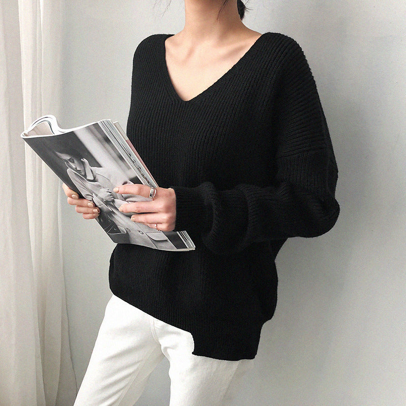 Sweater Black Loose V Neck Sweater Pullover Product information Fabric Name: Cotton Main fabric composition: polyester fiber (polyester) The content of the main fabric ingredient: 30%-50% Main fabric composition 2: cotton The content of main fabric ingred