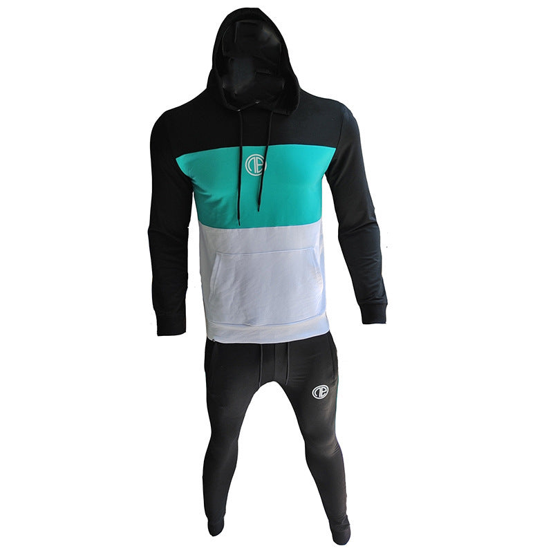 Fitness Suit Splicing Contrast Color Hooded Suit Product information: Fabric Name: Cotton Fabric composition: cotton Fabric composition content: 85 (%) Size information: size/cm Length bust Hem Sleeve height weight M 66 96 96 70.5 165-170 120-140 L 68 100