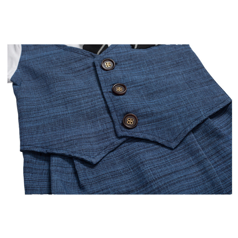 Summer New Baby Boy Jumpsuit Boys Gentleman Baby Children's Clothing Product information: Fabric name: Cotton sleeve length: short sleeve Main fabric composition: cotton Main fabric ingredient content: 95 (%) Color: dark blue Size information: Size:59cm,