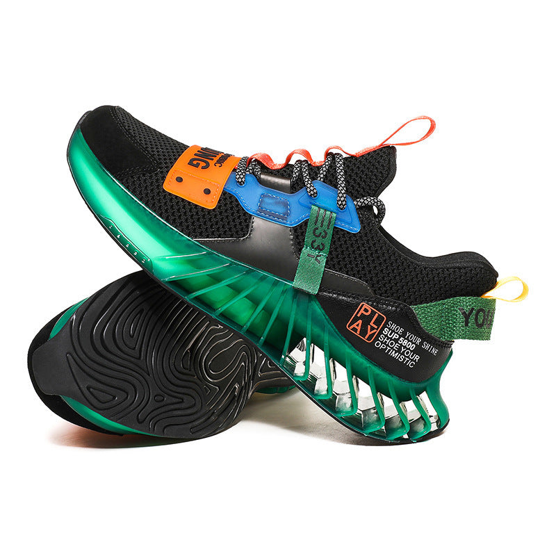 Flying Woven Net Shoes Youth Shock Absorption Running Shoes Product Information: Pattern: letters Upper material: fabric Sole material: plastic Applicable sports: general Wearing style: sleeve/overshoes Popular elements: stitching, color matching Heel sha
