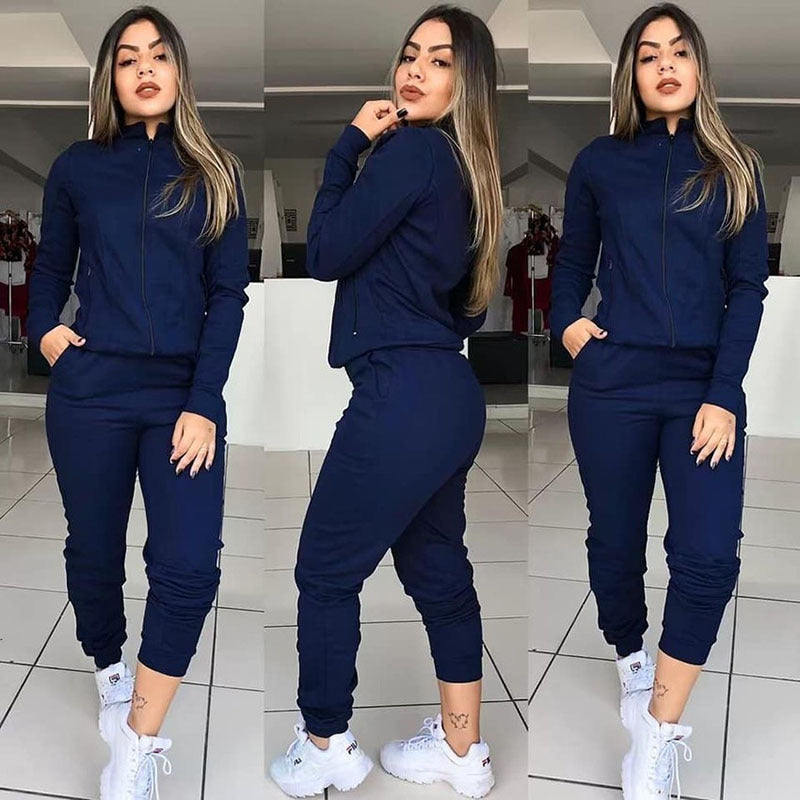 Womens Solid Color Long Sleeve Pants Suit Motion Twinset Two Pieces Fitness Clothing Casual Suit Two-piece Sets Product Information: Style: Sports Pattern: solid color Style: Pantsuit Top Style: Coat Top sleeve length: Long sleeves Style of Pants: Straigh