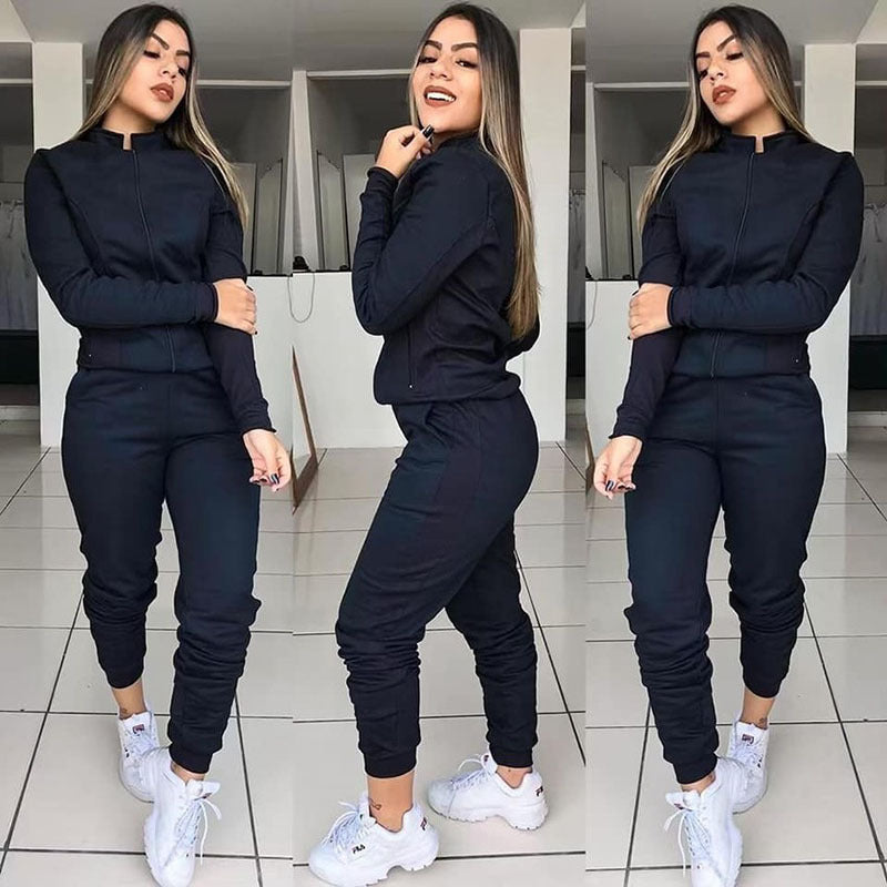 Womens Solid Color Long Sleeve Pants Suit Motion Twinset Two Pieces Fitness Clothing Casual Suit Two-piece Sets Product Information: Style: Sports Pattern: solid color Style: Pantsuit Top Style: Coat Top sleeve length: Long sleeves Style of Pants: Straigh