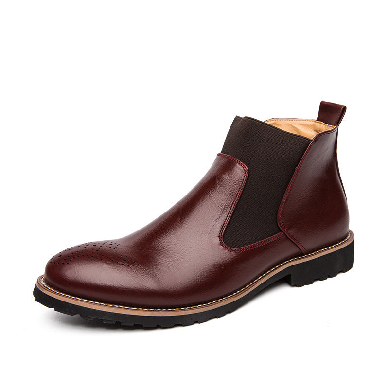 Large Size Flat Leather Shoes Mid-high Cut Broch Carved Polished Color Product Category: Martin Boots Upper Material: Artificial PU Sole Material: Rubber Applicable gender: male Style: leisure Toe shape: round head Heel height: flat heel Function: Increas