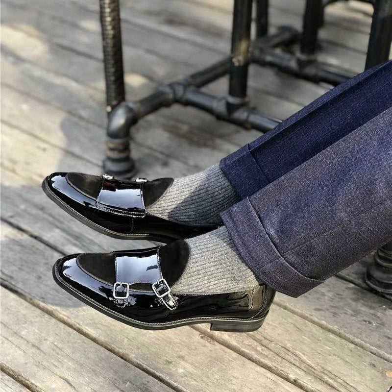 Black Buckle Monk Shoes Leather Low-Cut Loafer Cover Foot Lazy Pointy Pedal Leather Shoes Men Product information: Closed way: set of feet Pattern: color matching Color: black Upper material: first layer cowhide (except cow suede) Insole material: first l