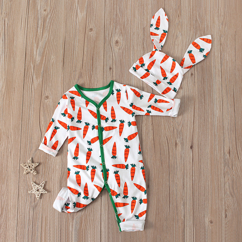 Easter Jumpsuit Romper Romper Product information: Fabric name: Cotton Thickness: General Main fabric composition: Cotton Color: CC00379-AS Suitable height: size 70, size 80, size 90, size 100 Size information: size length bust Sleeve Length Shoulder widt