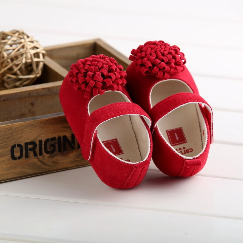 Toddler Shoes Female Baby Shoes Soft Sole Princess Series Step Shoes Baby Shoes Product Information: Color: yellow, red, pink,apricot Upper material: cotton Popular elements: flowers Tube height: low tube Size information: Size: 11CM/40g, 12CM/42g, 13CM/4