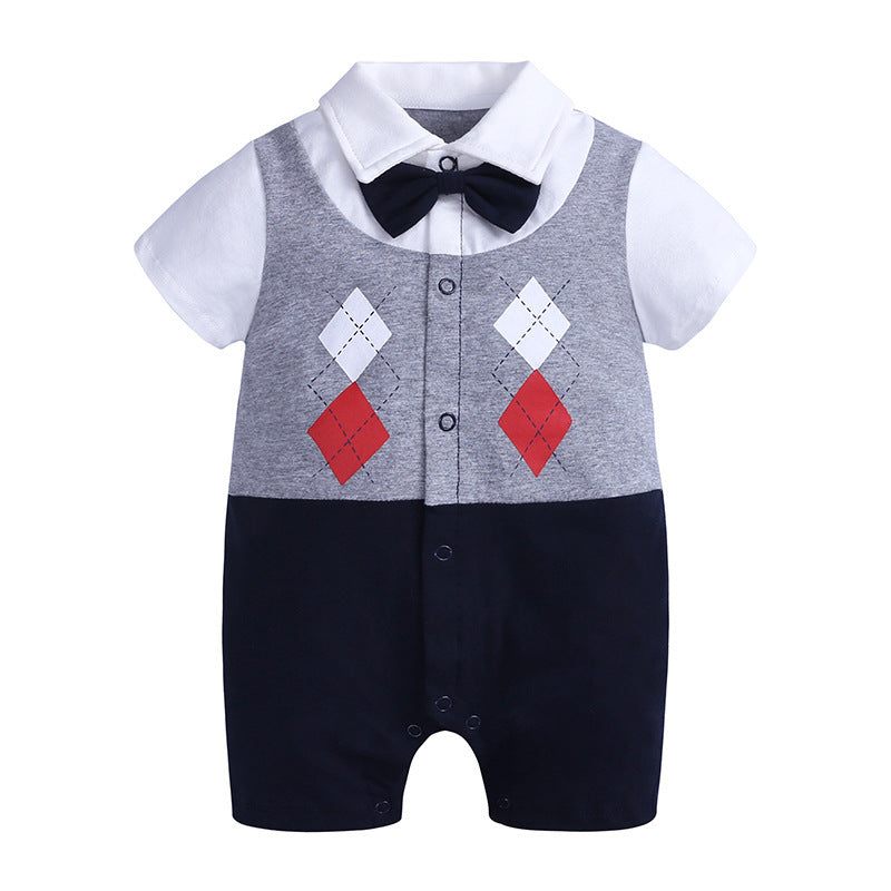 Baby Romper Gentleman Baby Jumpsuit Product information: Main fabric composition: Cotton Colour: A HY2365W gentleman black-short sleeve, B HY2369W beard-short sleeve, C HY2371A Gray Fawn-Short Sleeve, D HY2373W Captain-Short Sleeve, E HY2375A Colorblock P